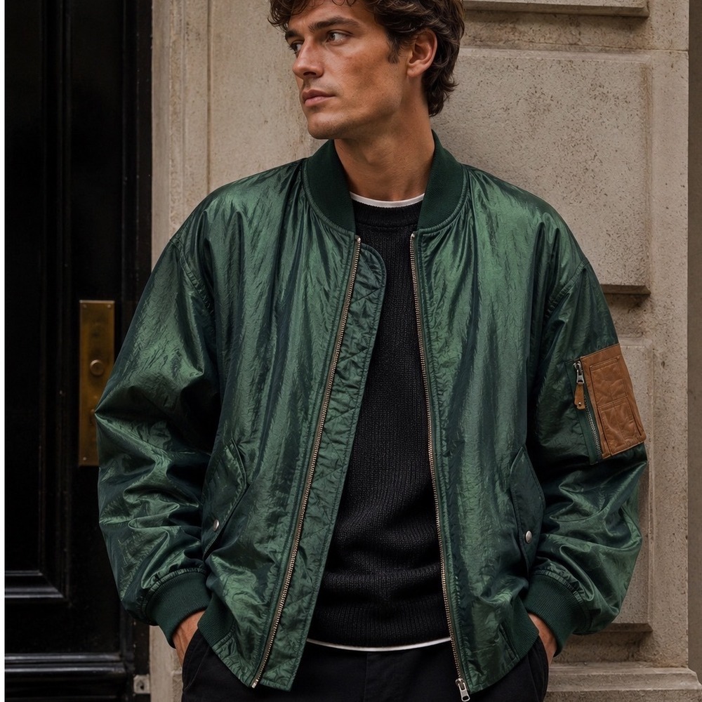 VTG 80s Reversible MA-1 Bomber Jacket Green Orange Made in Korea Flight L Gorp
